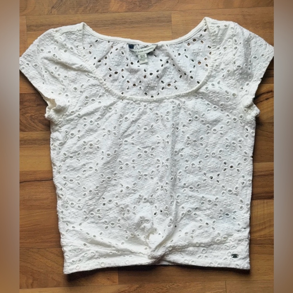 American Eagle Outfitters White Eyelet Short Sleeve Top